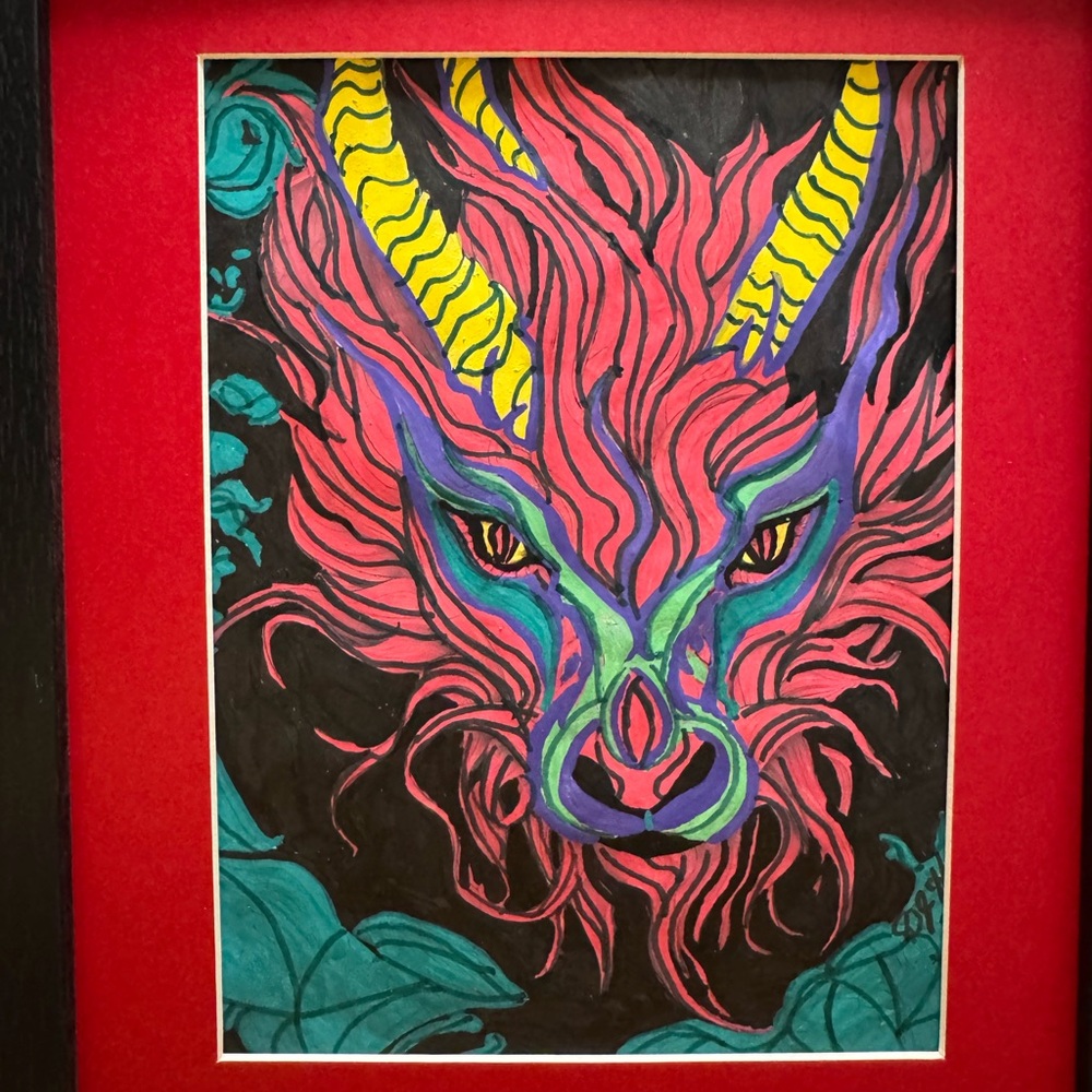 Mystical Dragon Illustration in Red and Yellow